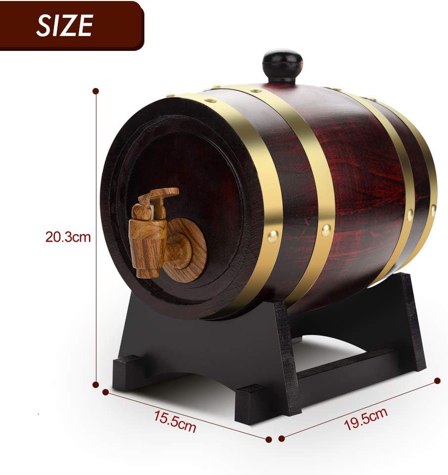 lyrlody Eichenfass, 1.5L Rumfass Whiskyfass Weinfass mit Zapfhahn Holzfass für Bier Whisky Rum Fass,