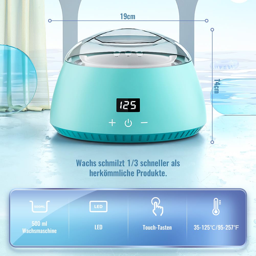 CITHOT Wachswärmer Haarentfernung Kit LCD Touchscreen Waxing Set 4 Wachsbohnen 20 Holzspateln Wachse