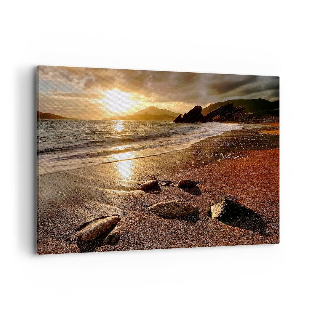 Bilder auf Leinwand 100x70cm Leinwandbild Strand Wolken Abend Küste Gross Wanddeko Bild Schlafzimmer