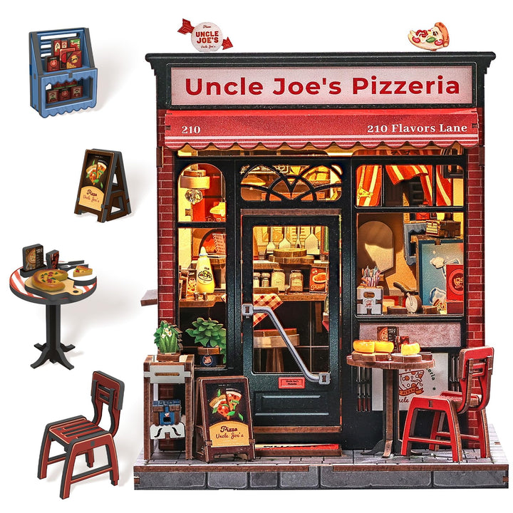 CUTEBEE Book Nook Kit - DIY Miniaturhaus Bausatz (Pizzeria-Szene) mit LED-Beleuchtung, Retro Bücherr