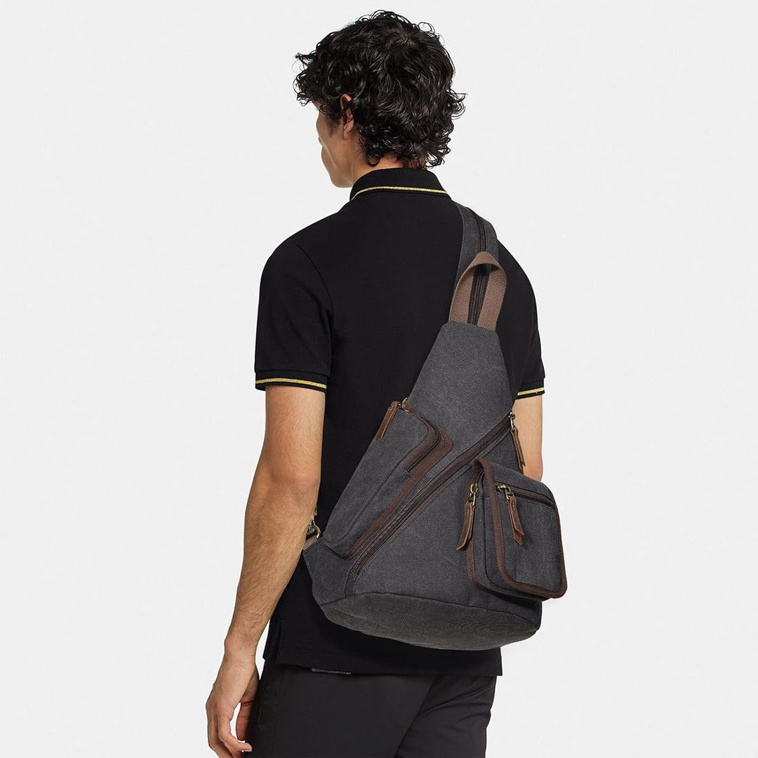 KL928 Canvas Sling Bag Herren und Damen, Crossbody Brusttasche Schulterrucksack Schultertasche Rucks