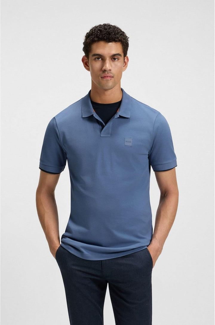 BOSS Herren Passenger Slim-Fit Poloshirt aus Stretch-Baumwolle mit Logo-Aufnäher S Blau489, S Blau48