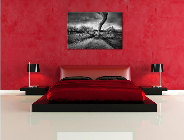Monocrome, Tornado, Format: 100x70 auf Leinwand, XXL riesige Bilder fertig gerahmt mit Keilrahmen, K