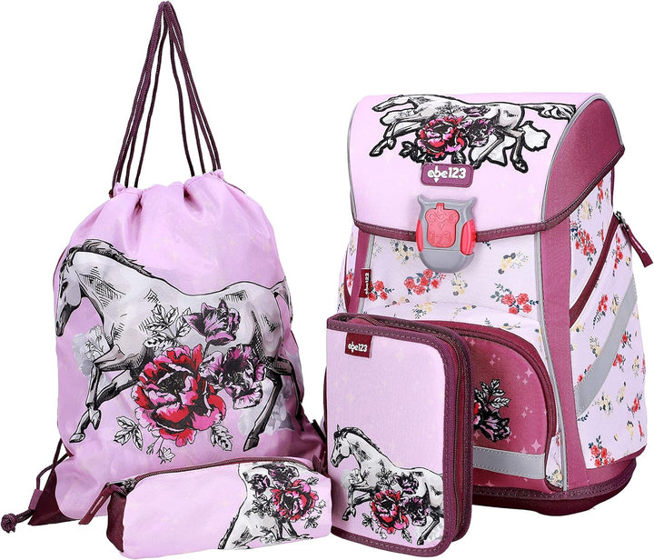 Pferde Horses Schulranzen Mädchen 1 Klasse | Tornister Schulrucksack Schultasche | Set 4 teilig | fü
