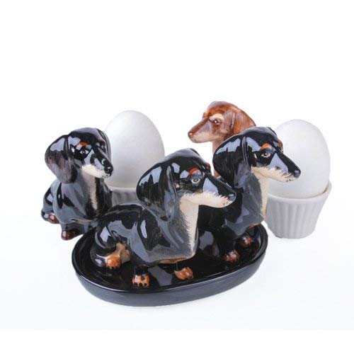 Dackel Geschenk Dackel schwarz Dackel Keramik Frühstücksset Salz und Pfefferstreuer Eierbecher Set K