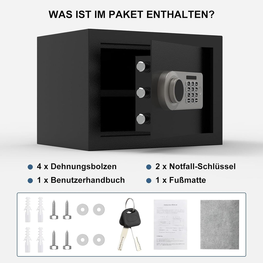 Diyife 16L Safe Tresor mit Zahlenschloss, Alarmfunktion+Innenbeleuchtung, Möbeltresor mit Abnehmbare