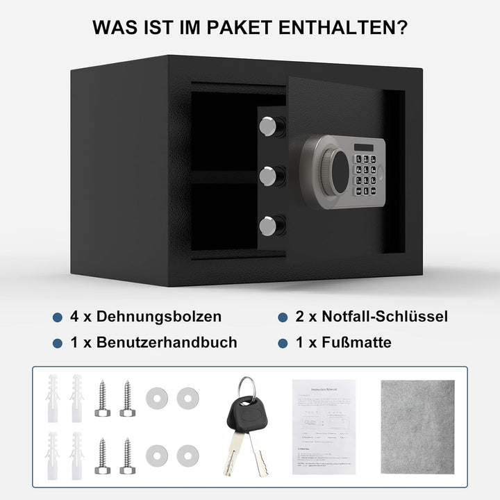 Diyife 16L Safe Tresor mit Zahlenschloss, Alarmfunktion+Innenbeleuchtung, Möbeltresor mit Abnehmbare