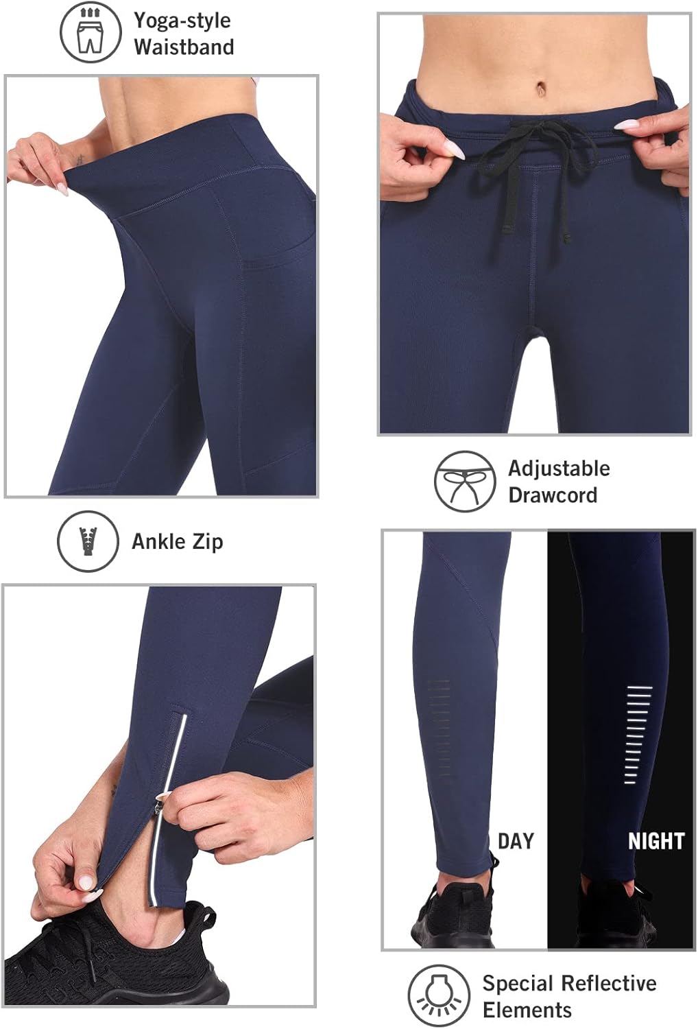 BALEAF Winter Fahrradhose Damen Lang mit Reissverschluss am Knöchel Warm Thermoleggings Winter Gefüt