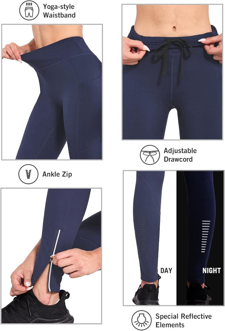 baleaf Thermoleggings Winter Damen Fahrradhose Lang mit Reissverschluss Warm Gefüttert Jogginghose R