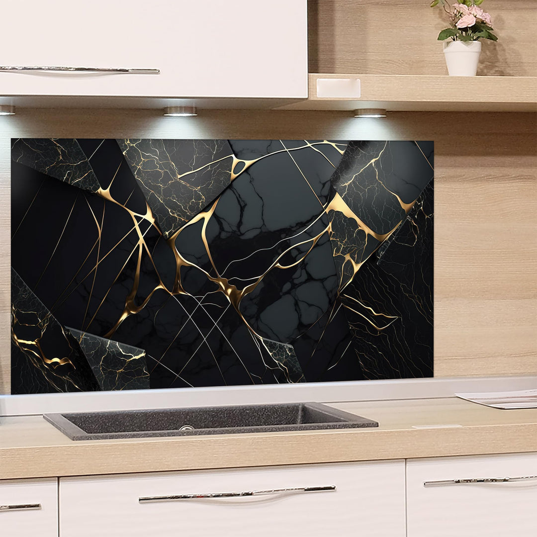 GRAZDesign Spritzschutz Küchenrückwand Glas Küche für Herd &amp; Küchenspüle, Schwarz Granit Optik mit g