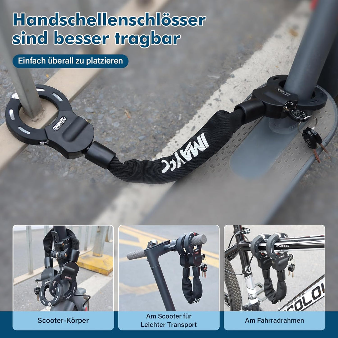 IMAYCC Neue E Scooter Schloss 8MM, Handschellenschloss mit Schlüssel, Schloss für E Scooter mit Gumm