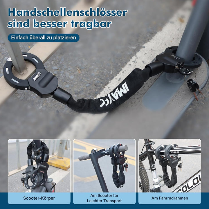 IMAYCC Neue E Scooter Schloss 8MM, Handschellenschloss mit Schlüssel, Schloss für E Scooter mit Gumm