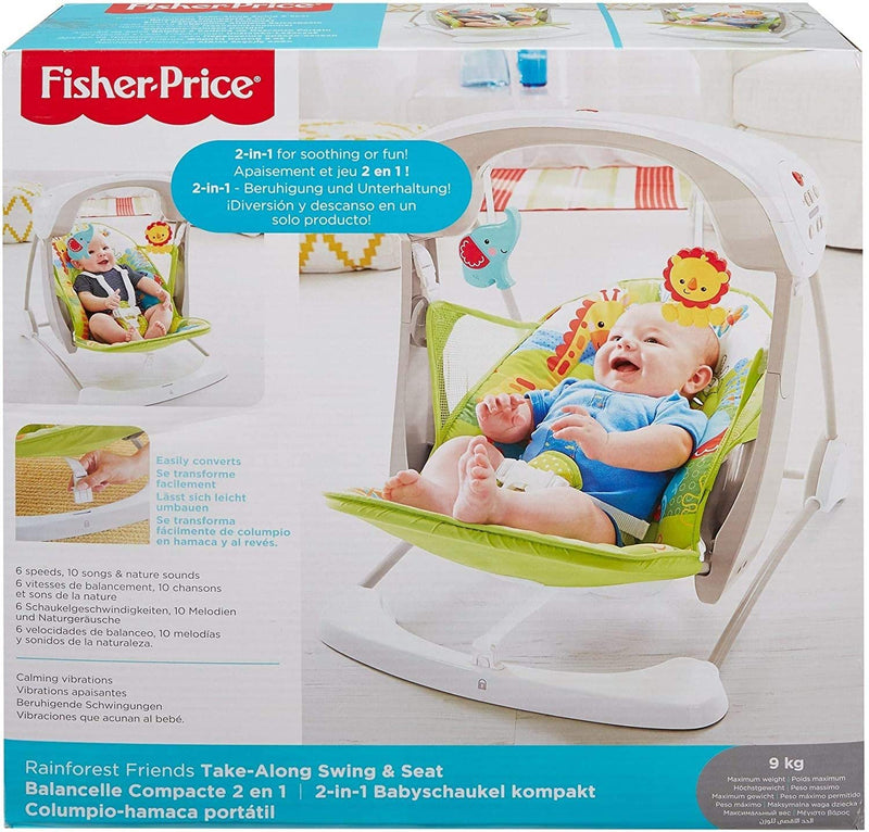 Mattel Fisher-Price CCN92 2 in 1 Babyschaukel im Regenwald Design, mit 6 Geschwindigkeitsstufen, 10