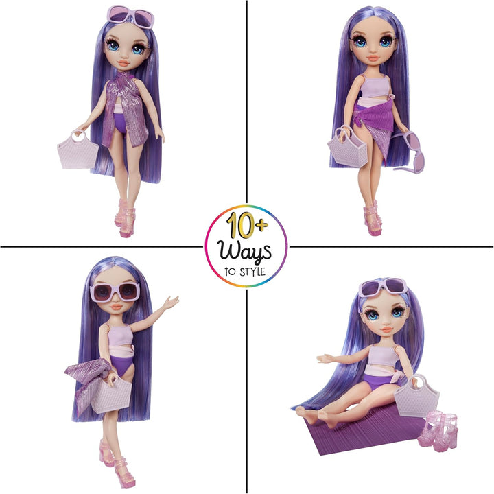 Rainbow High Swim & Style - Violet (Lila) - 28 cm Grosse Puppe mit Schimmerndem Pareo, auf 10+ Arten