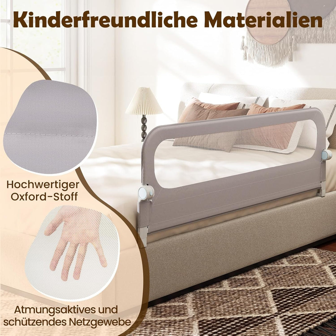 COSTWAY Bettgitter klappbar, 180 x 60 cm Bettschutzgitter mit abnehmbarem Oxford-Bezug, U-förmigem G