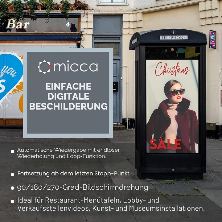 Micca Speck G3 2K Quad-HD Digitaler Media-Player für USB-Laufwerke und MicroSD-Karten, Digital Signa