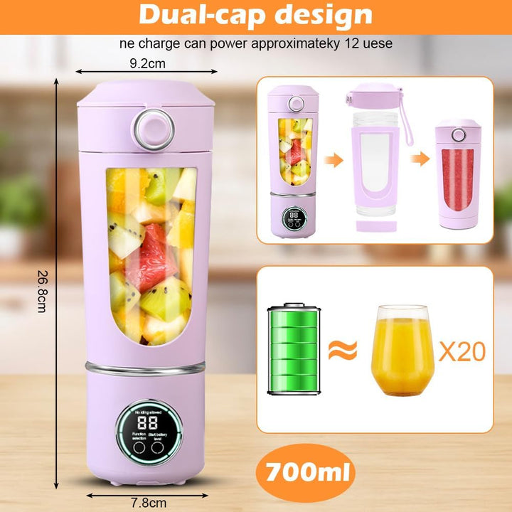 700 ml Tragbarer Mixer, Wiederaufladbarer Kleiner Entsafter, Smoothie Maker mit 12 Rostfreien Klinge