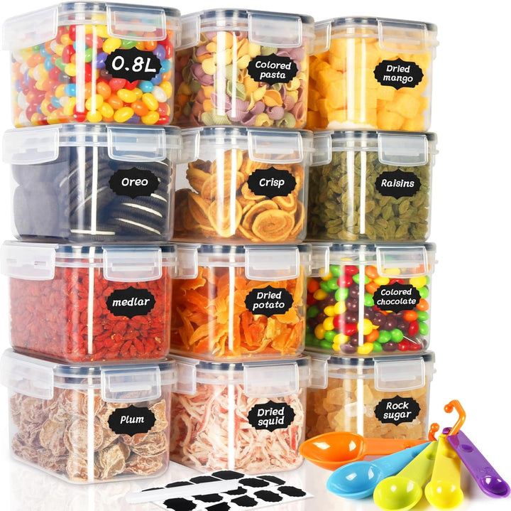 Cinnani 0.8L Vorratsdosen Set, Satz mit 12 Vorratsdosen mit Deckel Luftdicht, Müsli Schüttdose & Fri