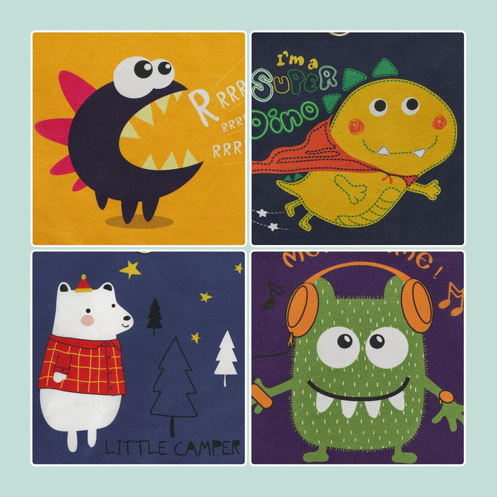 Relaxdays 4er Set, Kinder Aufbewahrungsboxen, Tiere & Monster, Faltbox für Würfelregale, HBT: 30x30x