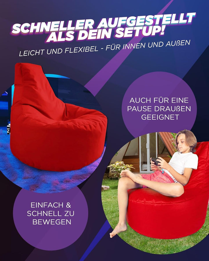 PATCH HOME Gamer Kissen & Lounge Sitzsack – befüllbar mit Reissverschluss, gefüllt mit Styropor, gee