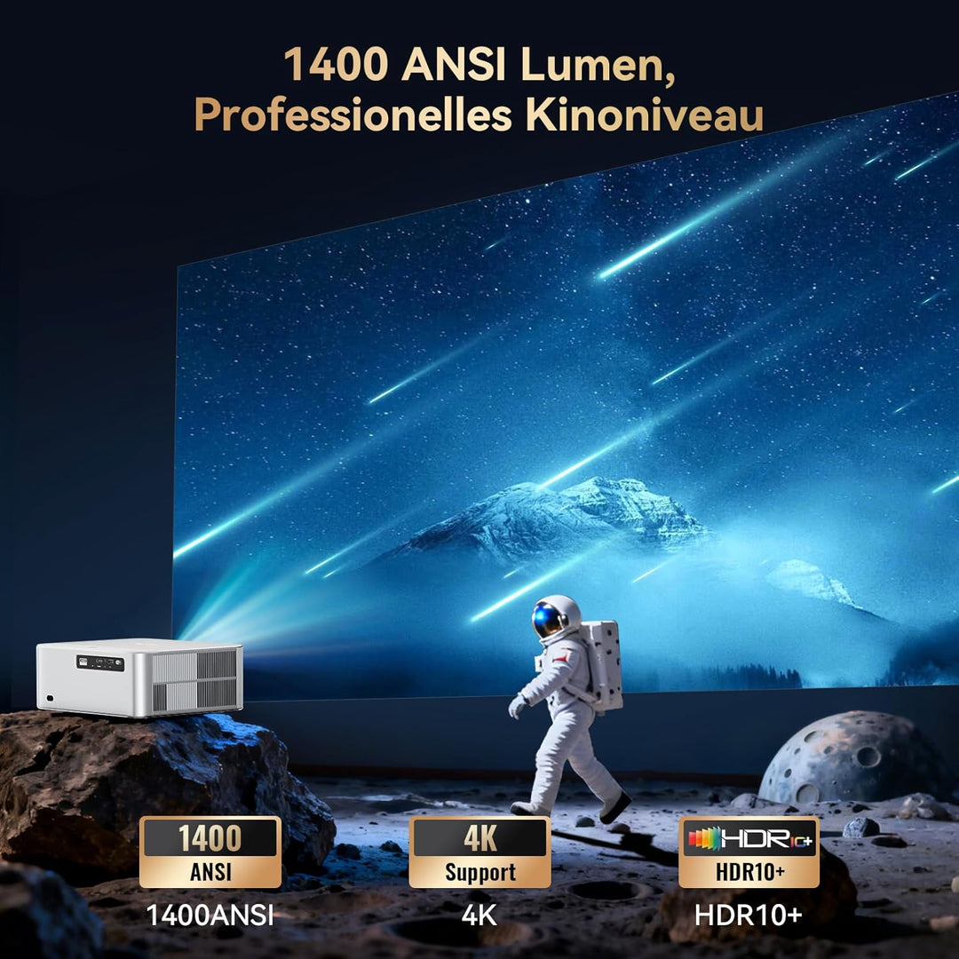 OSCAL PV800Pro 4K Smart Beamer 1400 ANSI-Lumen, WiFi 6, Zertifiziert Google TV, Netflix, 10000+ Apps