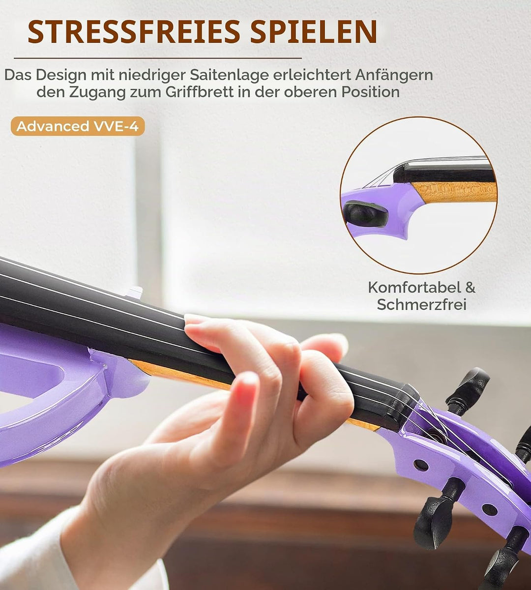 Vangoa 4/4 Elektrische Violine Stille Geige aus Massivem Holz mit Kolophonium, Tragetasche, Kabel, S