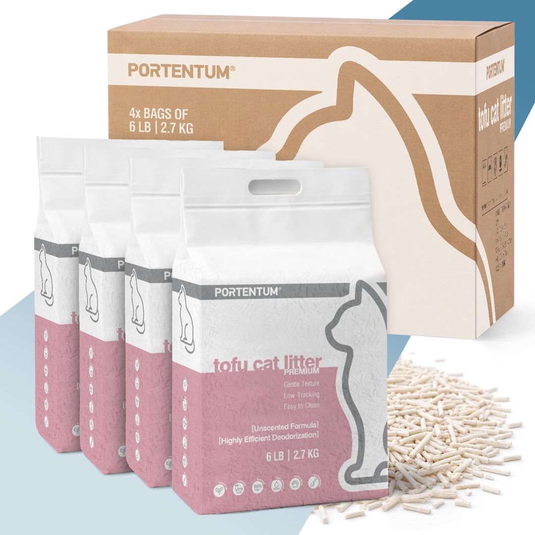 PORTENTUM Tofu Katzenstreu Klumpstreu 24 L staubfrei – cat Litter mit Geruchskontrolle und einfacher