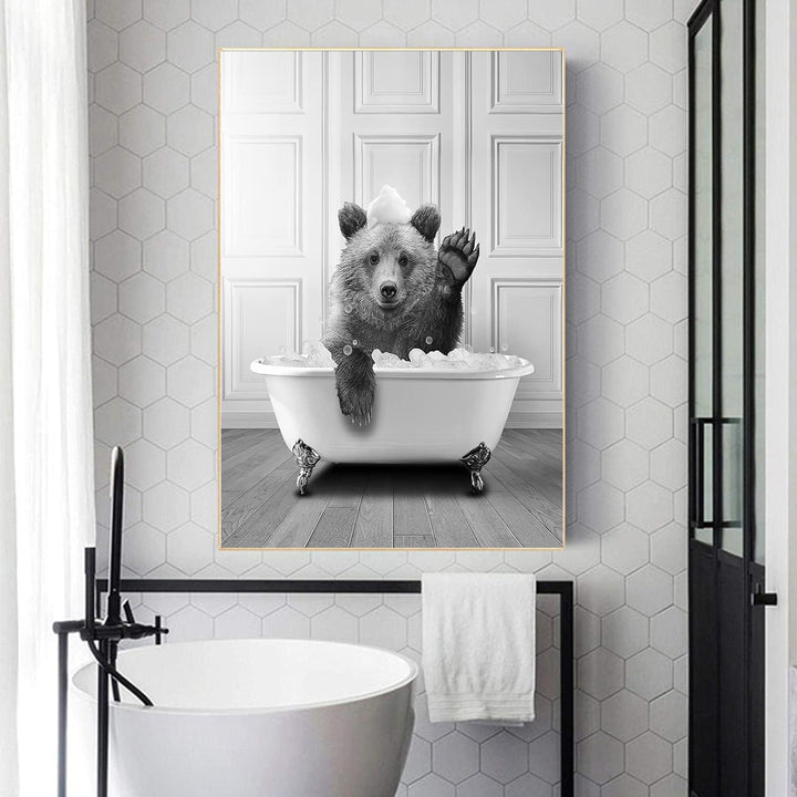 WADBTP Badezimmer Bilder,Schwarz Weiss Bilde,Lustige Tier in der Badewanne Leinwand Bilder für Wohnz