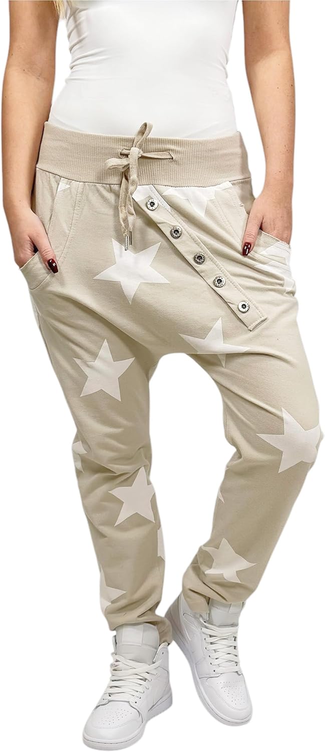 Mississhop Damen Hose Sweatpants Jogginghose Baumwolle Freizeithose Boyfriend Baggy Haremshose Stern