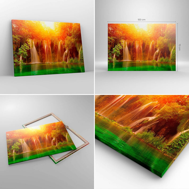 Bilder auf Leinwand 100x70cm Leinwandbild Kroatien nationalpark wasserfall Gross Wanddeko Bild Schla