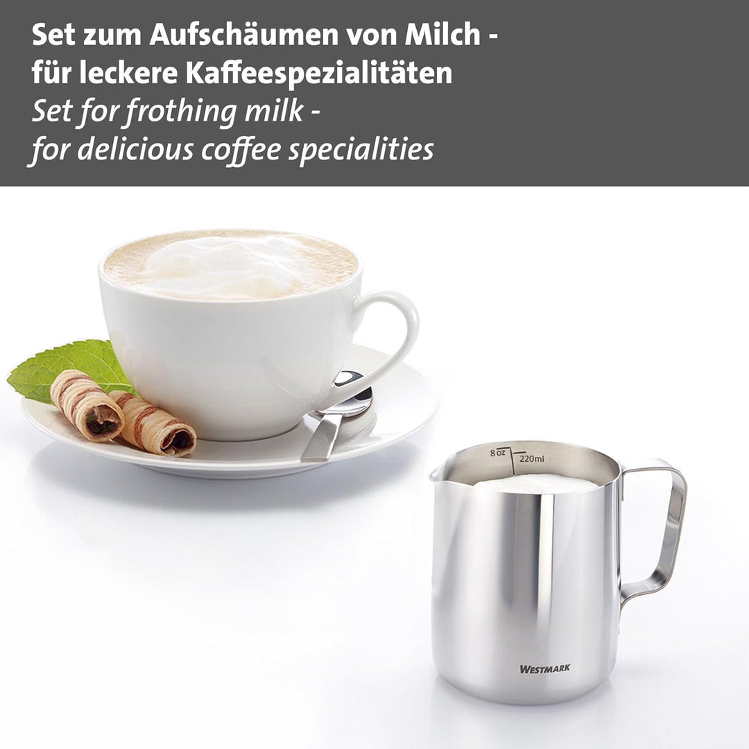 Westmark 2 tlg. Set Milchkännchen + Milchaufschäumer– Ideal zum Aufschäumen von Milch und veganen Al