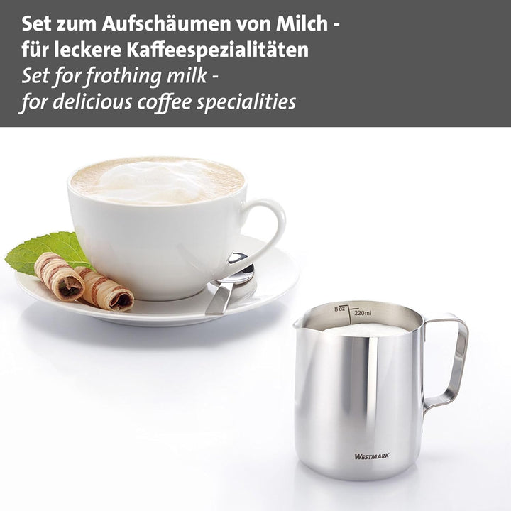 Westmark 2 tlg. Set Milchkännchen + Milchaufschäumer– Ideal zum Aufschäumen von Milch und veganen Al