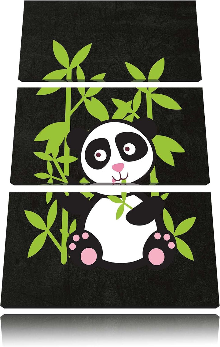 Pixxprint Süsser Panda mit Bambus als Leinwandbild/Grösse: 3 Teilig (120x80) cm/Wandbild/Kunstdruck/