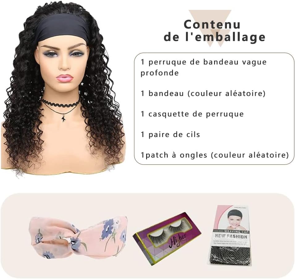 TNICE Headband Wig Human Hair Deep Wave 14 Inch Machine Made None Lace Front Wig Brazilian Virgin Cu