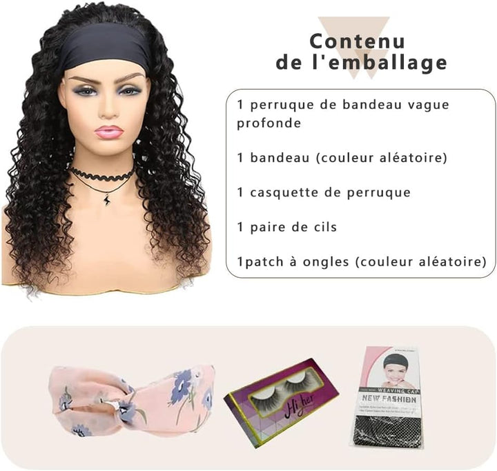 TNICE Headband Wig Human Hair Deep Wave 14 Inch Machine Made None Lace Front Wig Brazilian Virgin Cu