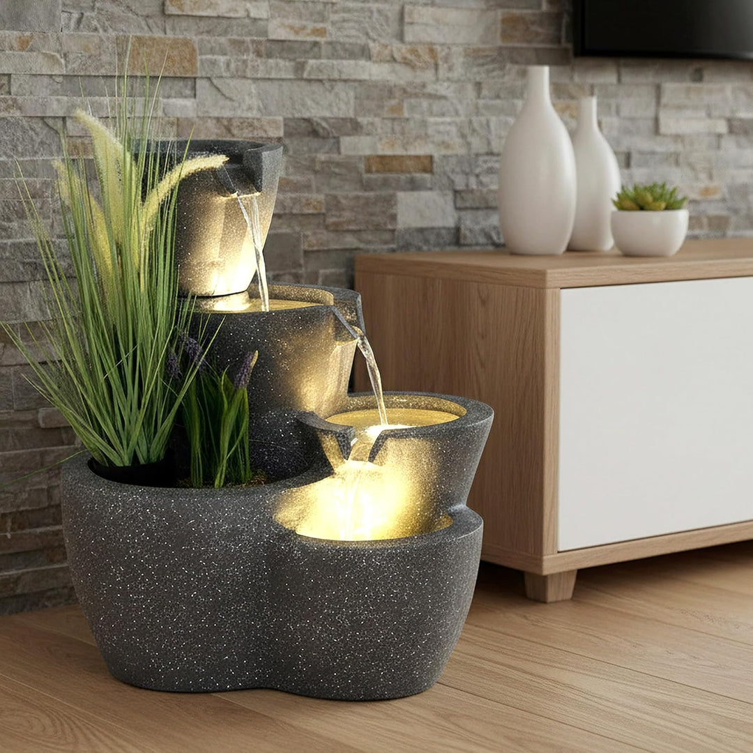 Zimmerbrunnen mit Beleuchtung Botana Gartenbrunnen bepflanzbar Springbrunnen Terrassenbrunnen (LED: