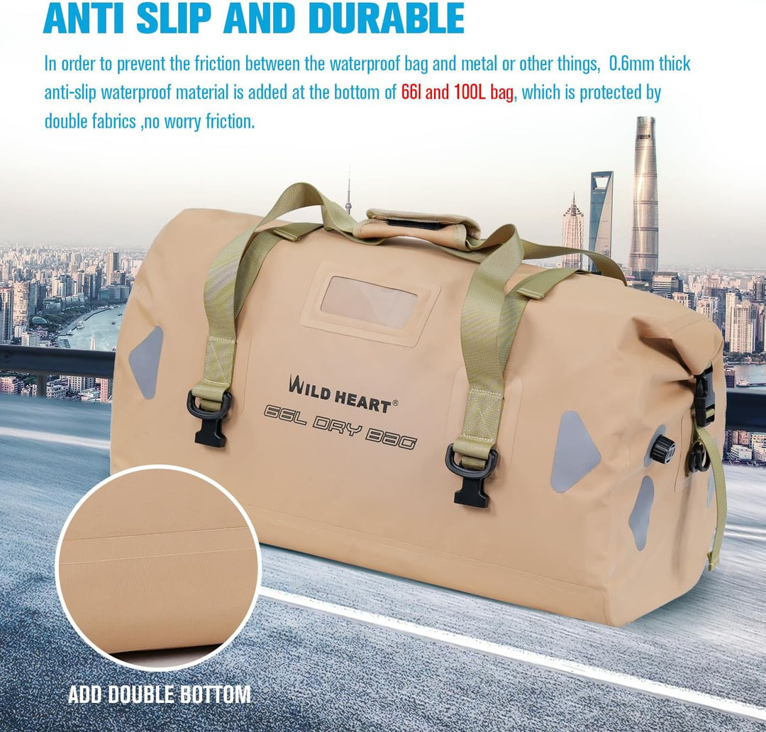 WILD HEART wasserdichte Reisetasche, 40 l 66 l, 100 l, mit verschweissten Nähten, Schultergurten, Ne