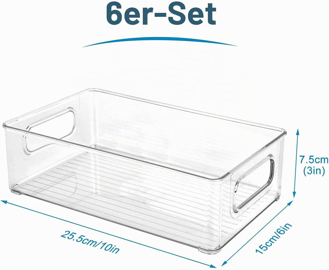 Herrfilk Kühlschrank Organizer 6er Set, Durchsichtig Stapelbare Aufbewahrungsbox mit Griff, Tidy Fri