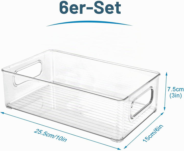 Herrfilk Kühlschrank Organizer 6er Set, Durchsichtig Stapelbare Aufbewahrungsbox mit Griff, Tidy Fri