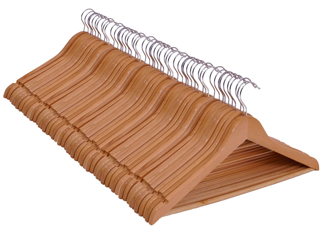 Spetebo Multipack Holz Kleiderbügel in Natur - 50 Stück - Holzbügel mit Hosenstange und 360° drehbar