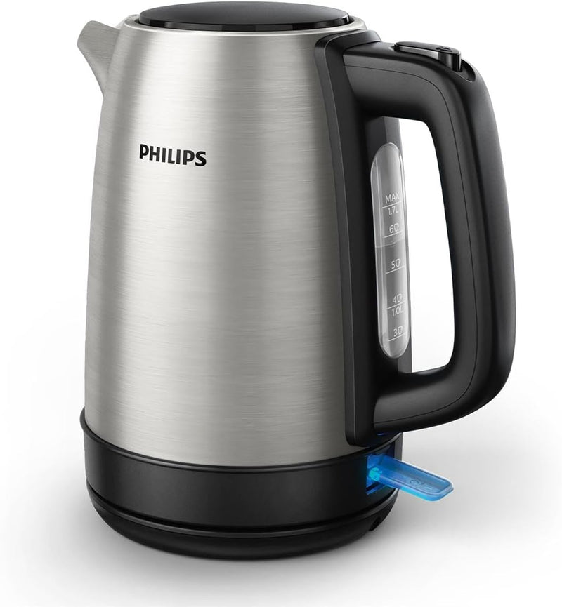 Philips Wasserkocher – 1.7 L Fassungsvermögen mit Kontrollanzeige, Edelstahl, Pirouettenbasis