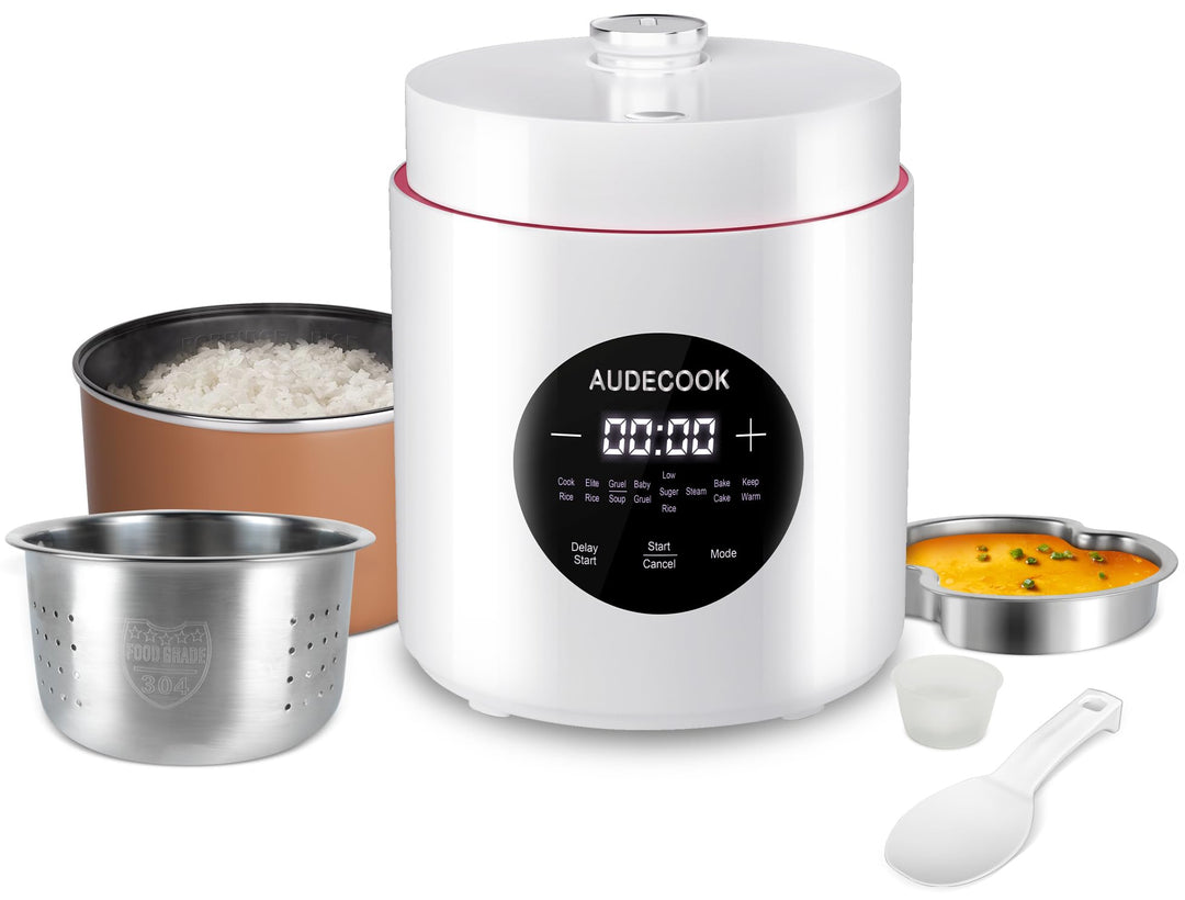 Audecook Reiskocher Klein [1,5l],Edelstahl-Dampfgarer-Einsatz Mit Antihaftbeschichteter Inner Gartop