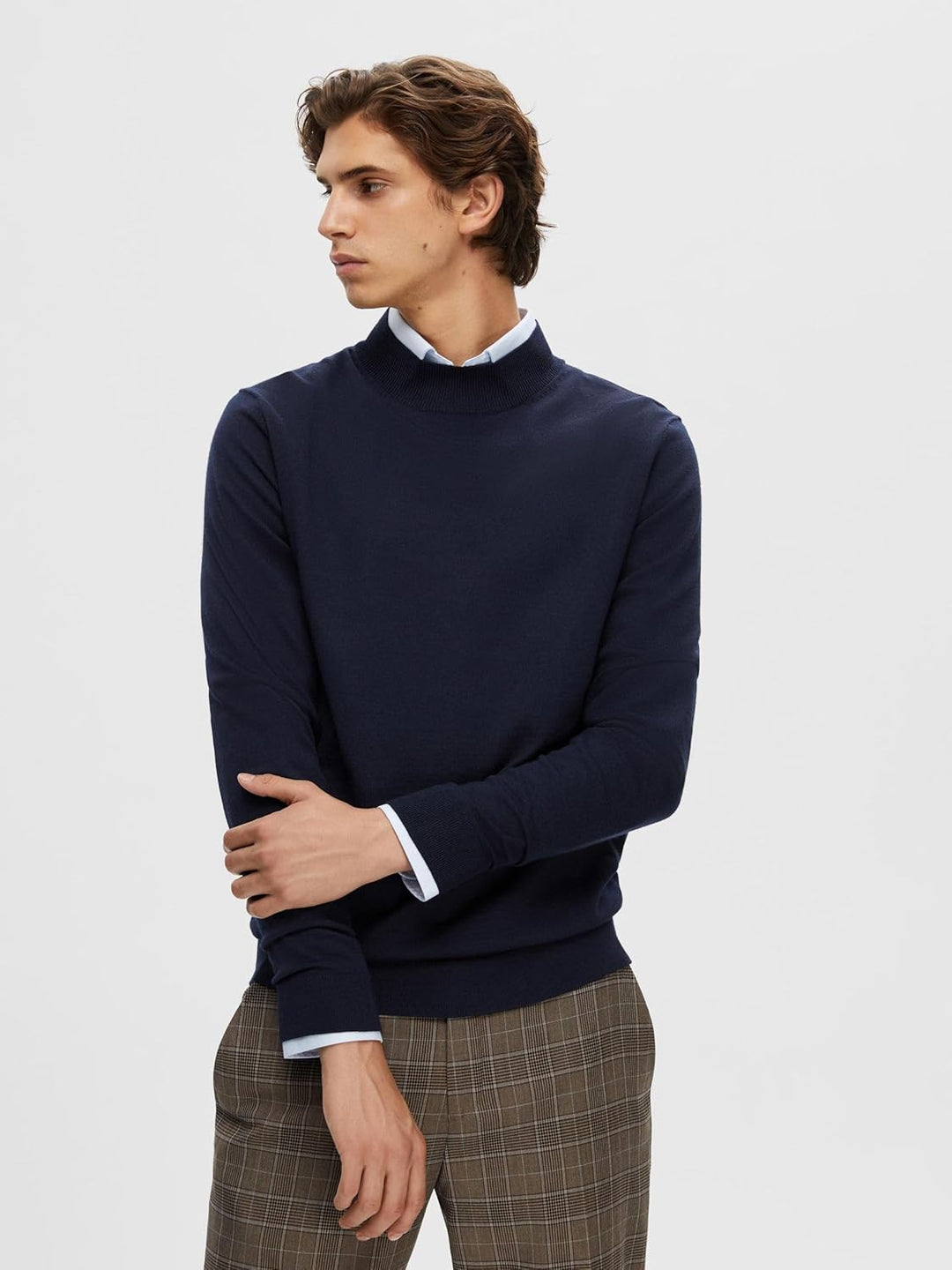 SELETED HOMME Herren Slhtown Merino Coolmax Knit Mock B Noos Pullover L Navy Blazer/Detail:melange,