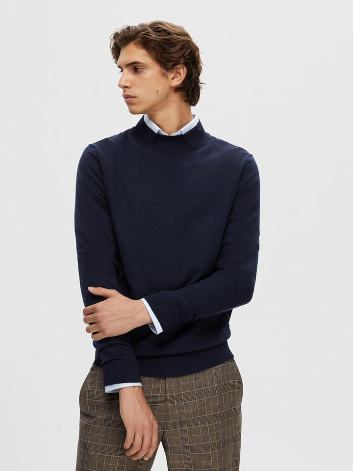 SELETED HOMME Herren Slhtown Merino Coolmax Knit Mock B Noos Pullover L Navy Blazer/Detail:melange,
