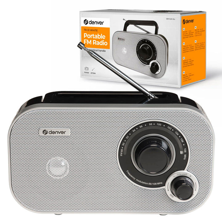 Denver TR-51 UKW-Radio mit analogem Tuning, Weiss, Weiss