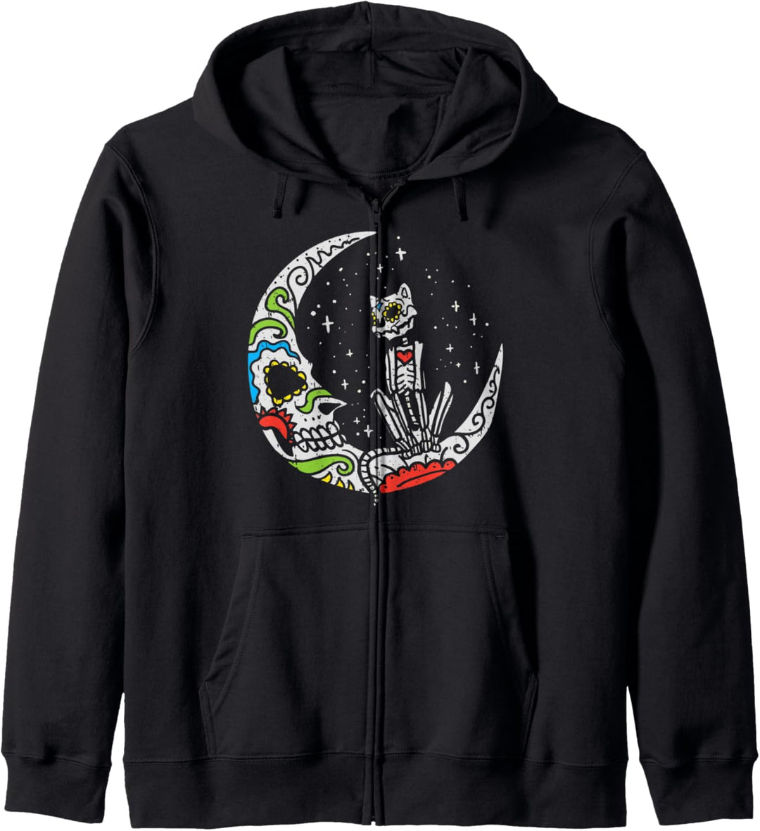 Katze sitzt auf Zucker Scary Moon Skull Kapuzenjacke