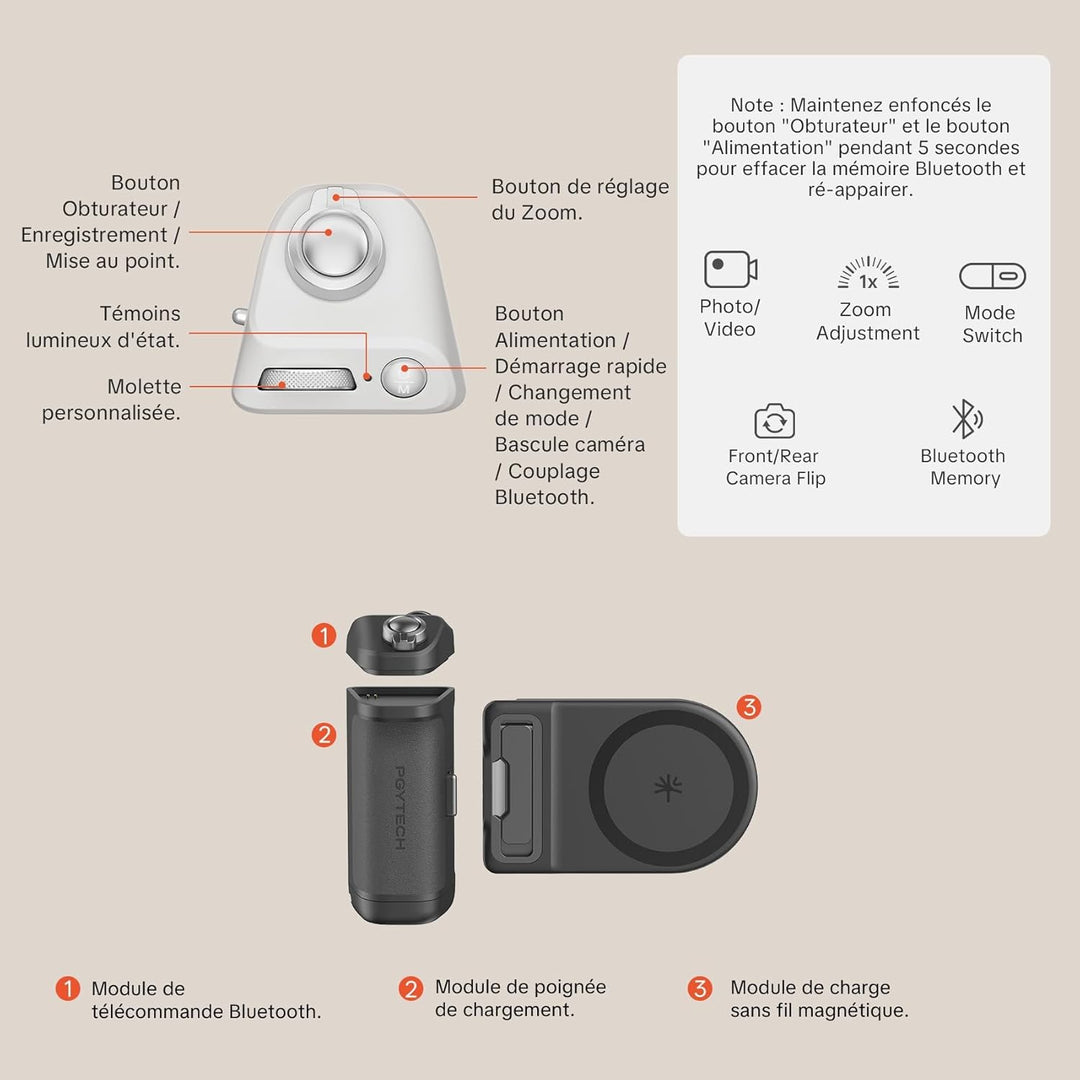PGYTECH MagCam 2 Smartphone-Griff, 3-in-1 Modular-Kit, Bluetooth-Fernbedienung & Ladegriff & MagSafe