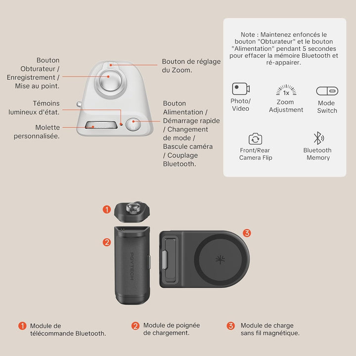 PGYTECH MagCam 2 Smartphone-Griff, 3-in-1 Modular-Kit, Bluetooth-Fernbedienung & Ladegriff & MagSafe