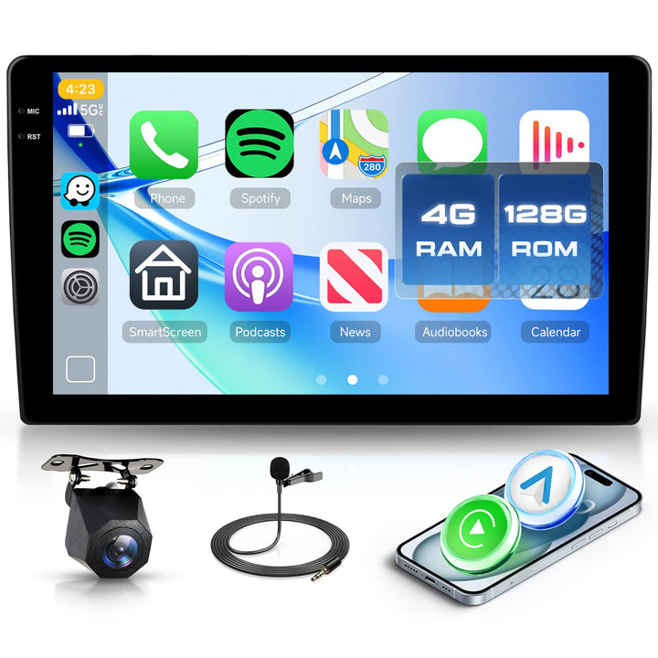 Rimoody 4G+128G Android Autoradio 2 Din 10 Zoll Touchscreen 2 Din Autoradio mit Wireless Carplay And