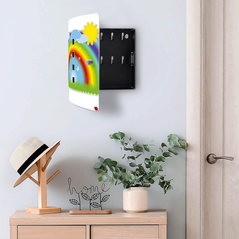 banjado® Design Schlüsselkasten aus Edelstahl mit Motiv Regenbogen für 10 Schlüssel - Schlüsselschra